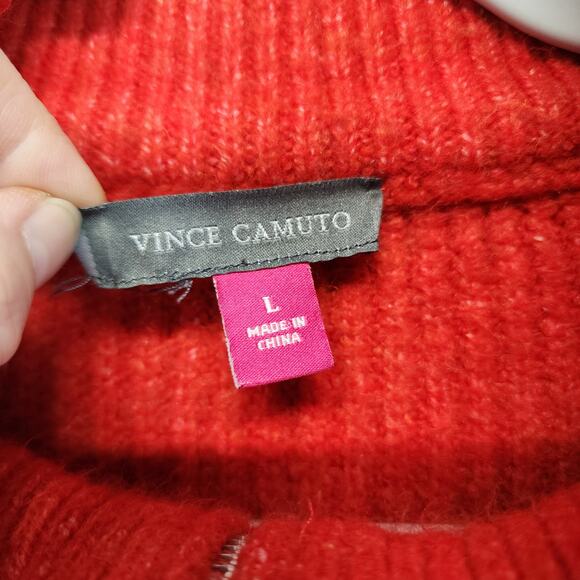 Vince Camuto Half Zip Red Sweater Size L Rib Knit Mock Neck Long Sleeve Fall - Picture 11 of 11